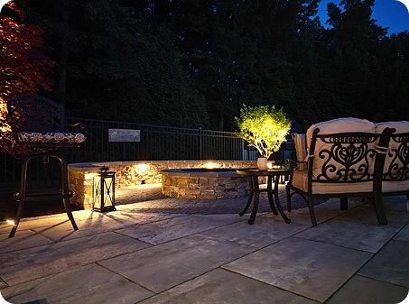 Fire Pit with Landscape Lighting – Glen Mills, Garnet Valley, Media PA – ScapeWorx