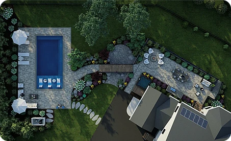 3D Landscape Design with Patio, Fire Pit, Retaining Wall, and Pool – Glen Mills, Wilmington DE, Media PA – ScapeWorx