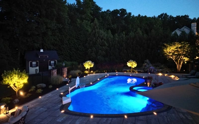 Top-rated poolside landscaping and outdoor lighting near me in Thornton PA by ScapeWorx