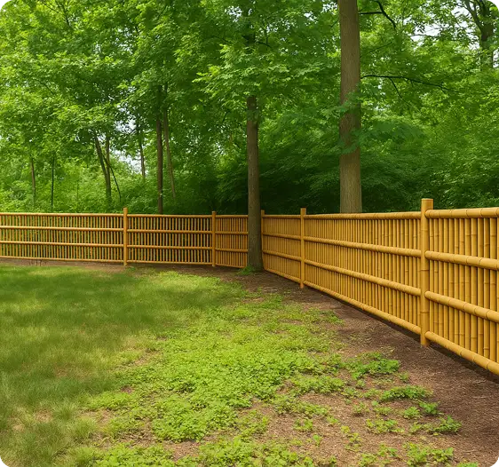 ScapeWorx bamboo privacy fence bordering a lush green backyard