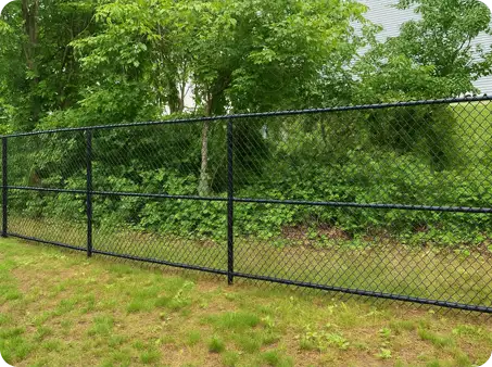 ScapeWorx installed black chain link fence securing backyard perimeter