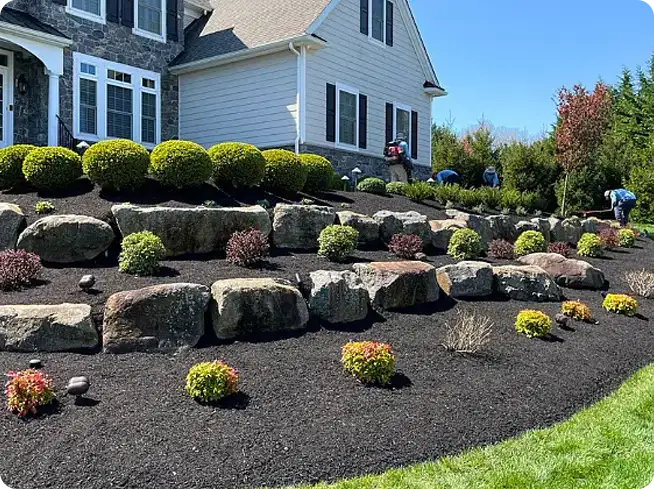 ScapeWorx spring clean up with fresh mulch and neatly trimmed shrubs