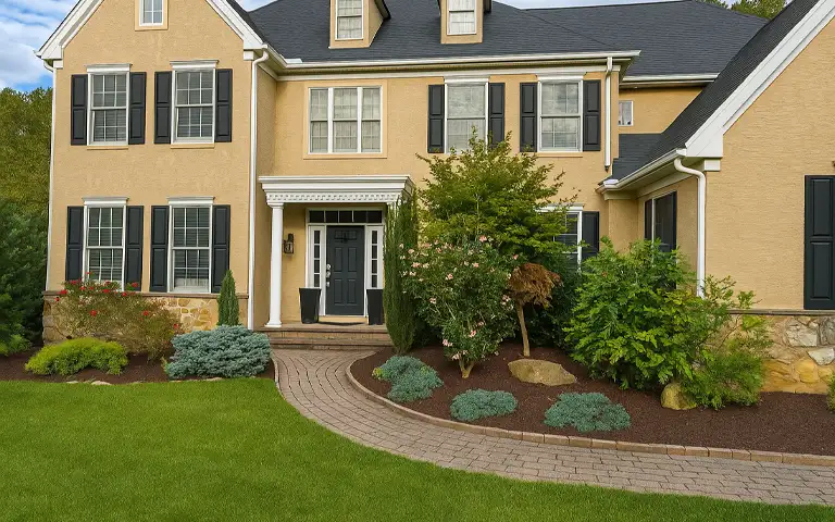 ScapeWorx enhanced front entrance with landscaping and a new paver walkway at a West Chester home.