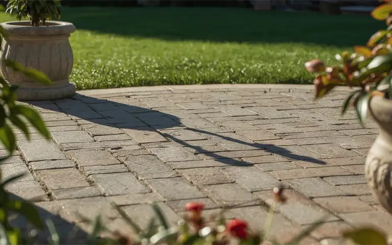 Close-up of a well-maintained interlocking paver patio