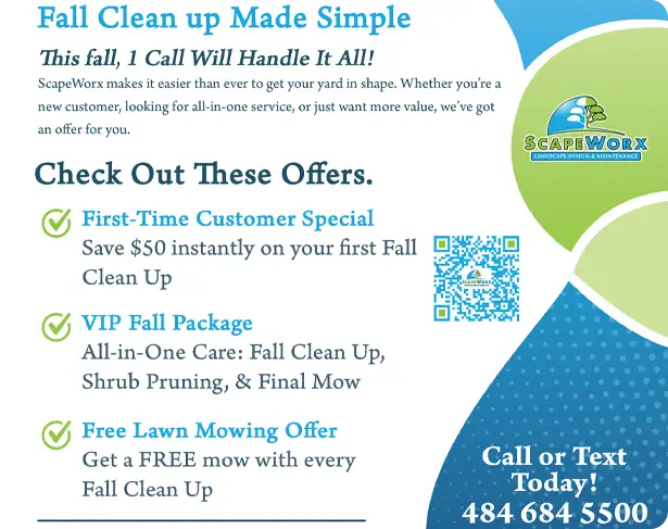 Fall Clean-Up offer flyer by ScapeWorx in Delaware County, PA