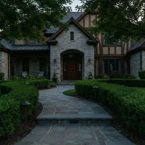 ScapeWorx front walkway and landscape before outdoor lighting installation