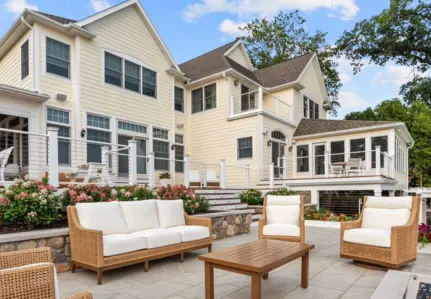 ScapeWorx outdoor living space with porcelain pavers and comfortable seating